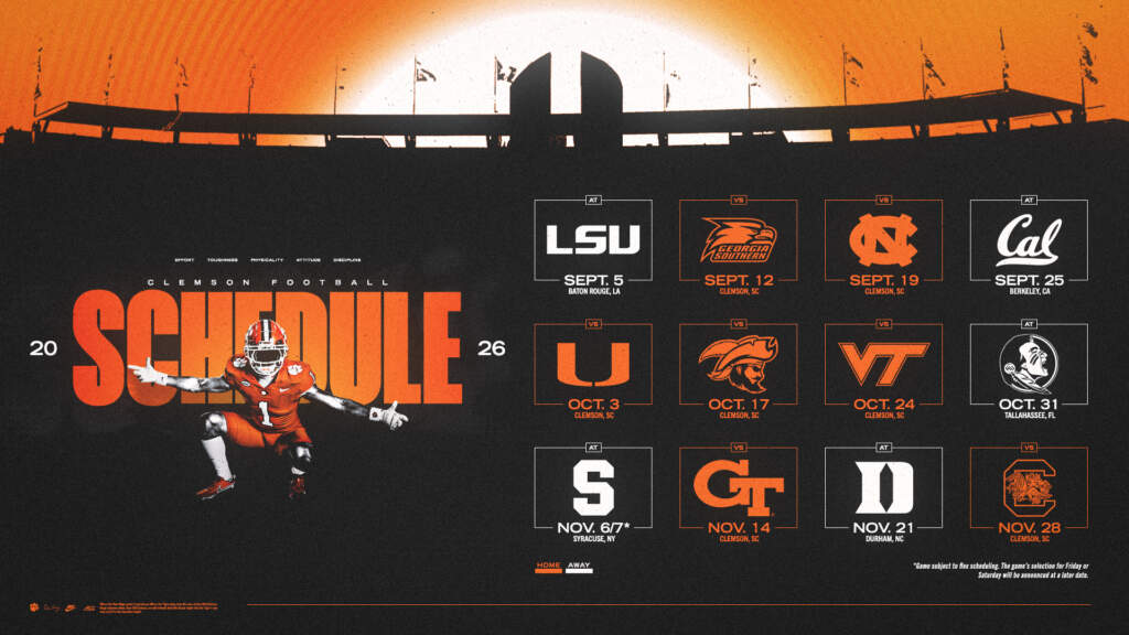 Clemson Announces 2026 Football Schedule